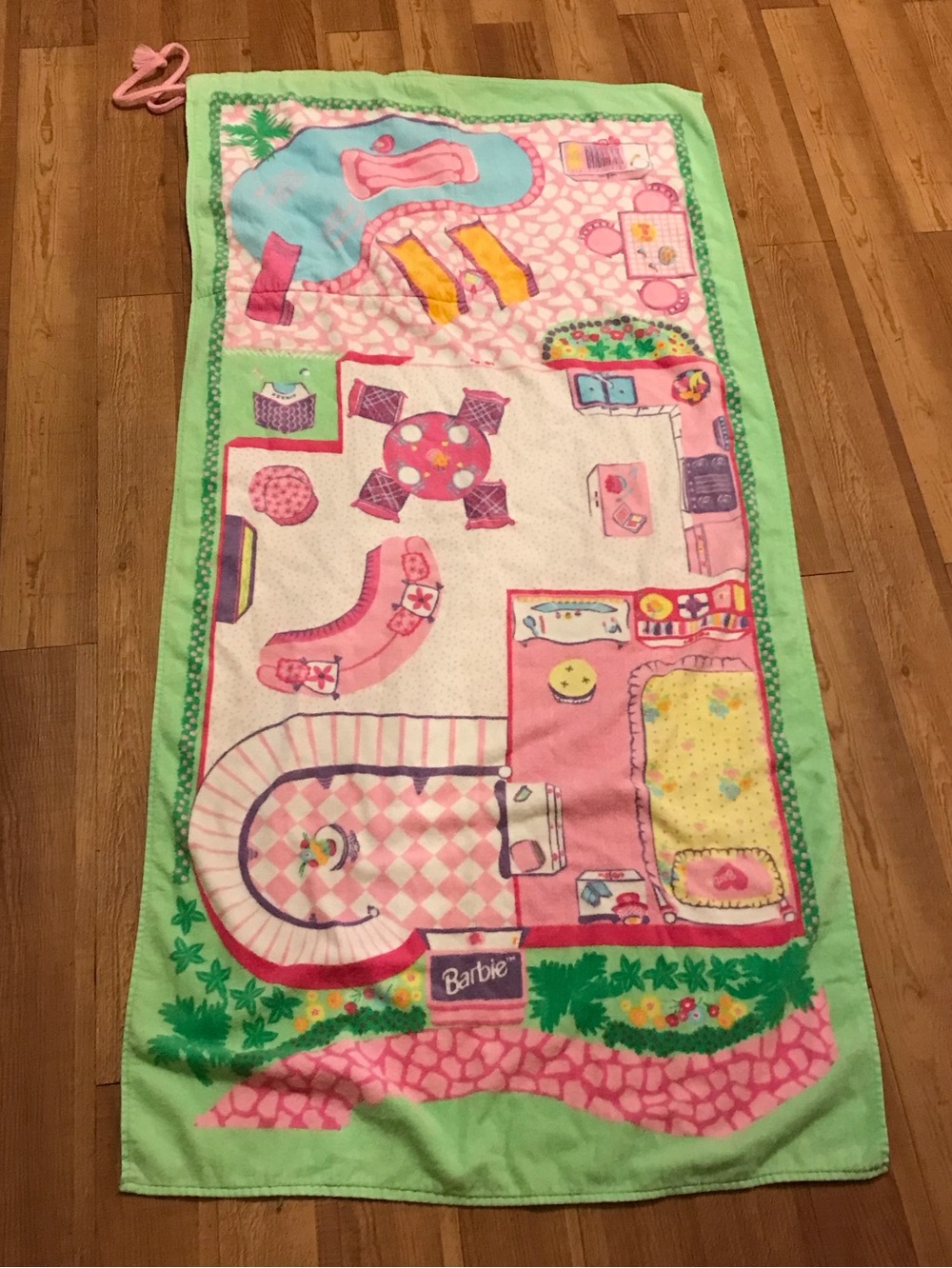 Vintage 90s Barbie Dream House Beach Towel in a bag